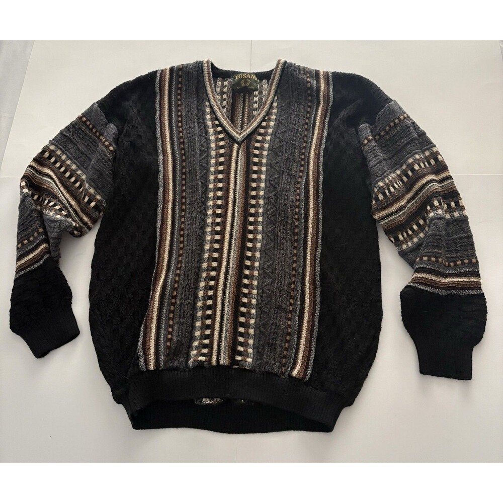 Vintage Tosani Canada Textured 3D Knit Abstract Sweater Size 2XLT Chunky Thick